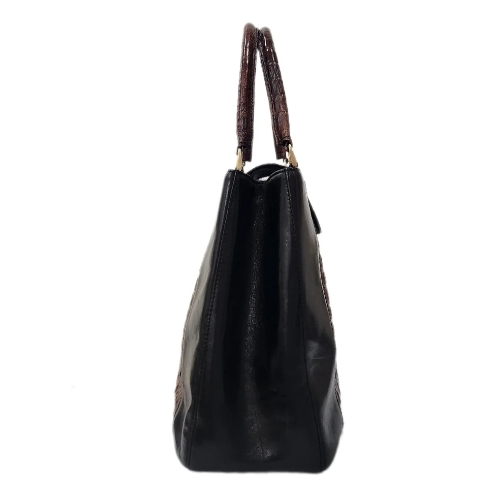 BRAHMIN Vintage Genuine Leather Croco Satchel Bag, Black/Brown, Women's OS